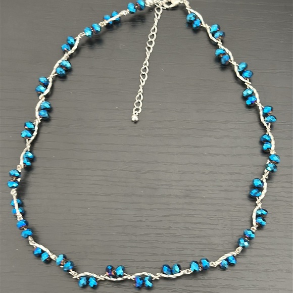 AB Crystal Midnight Blue Bendable Silver Vintage Wire Necklace - Picture 8 of 11
